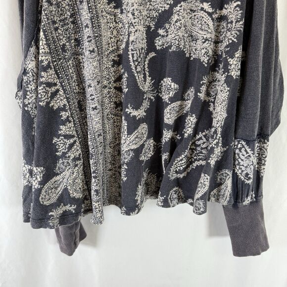 We the Free Blouse Women's Medium Grey Paisley High Low Vneck Long Sleeve - Picture 12 of 13